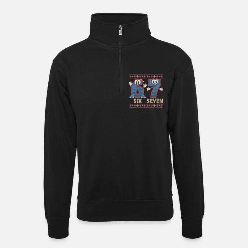 6 7 Sechs Sieben Meme – Weihnachten - Unisex Pullover mit Zip-Kragen - Schwarz