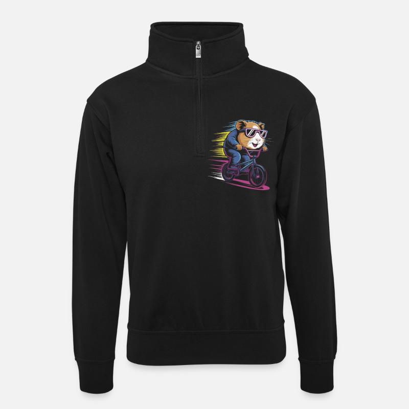 Rasender Hamster Radler - Unisex Pullover mit Zip-Kragen - Schwarz