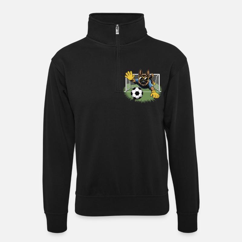 Torwart Hund mit Sonnenbrille - Unisex Pullover mit Zip-Kragen - Schwarz