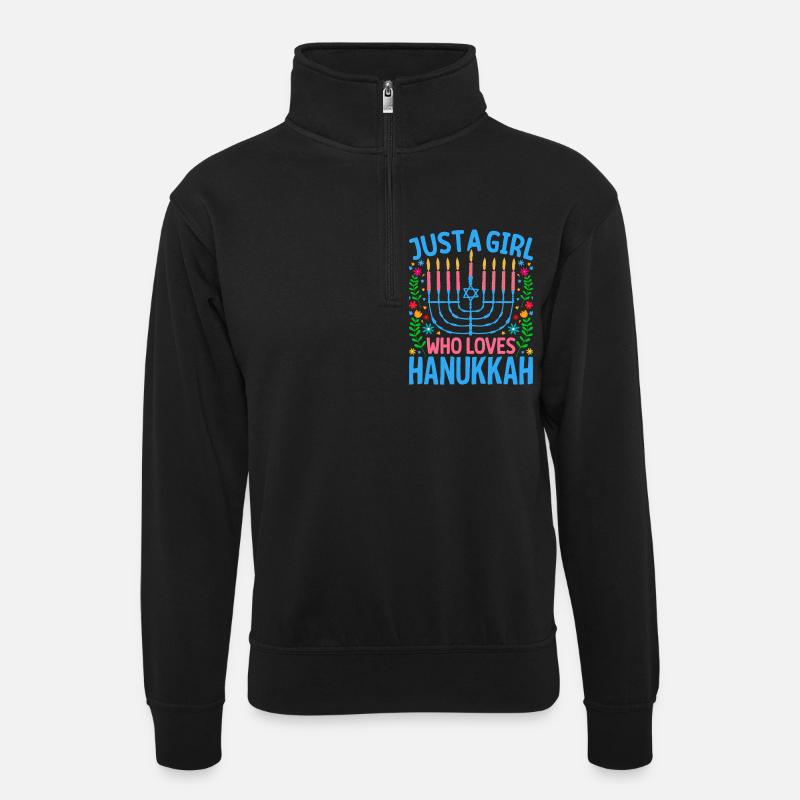Hanukkah  - Unisex Pullover mit Zip-Kragen - Schwarz