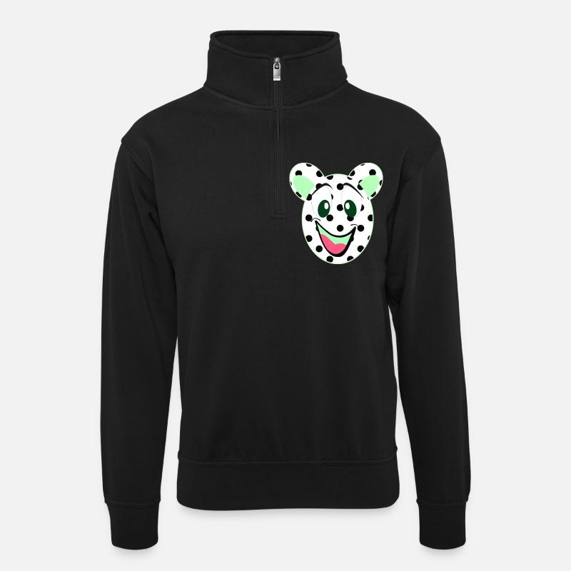 Laughing bear head with dots - Unisex sweater with zip collar - black