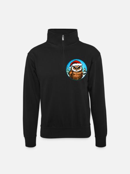Eulen Weihnachten - Unisex Pullover mit Zip-Kragen - Schwarz
