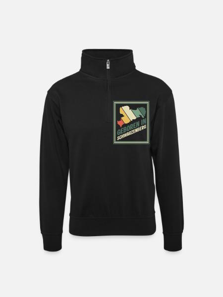 Born in Schwarzenberg - Unisex sweater with zip collar - black