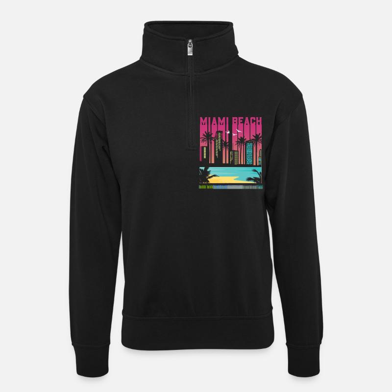 Miami Beach Sunset Palms Skyline - Unisex Pullover mit Zip-Kragen - Schwarz