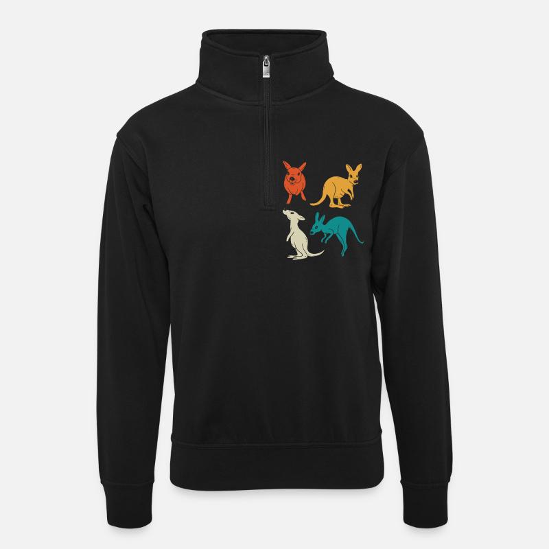 Känguru-Quartett in Farbenvielfalt - Unisex Pullover mit Zip-Kragen - Schwarz