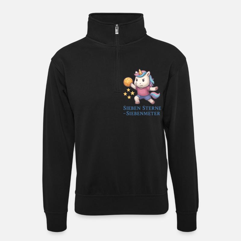 Einhorn Handball Sieben Sterne Siebenmeter - Unisex Pullover mit Zip-Kragen - Schwarz