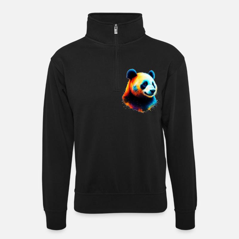Panda - Unisex Pullover mit Zip-Kragen - Schwarz