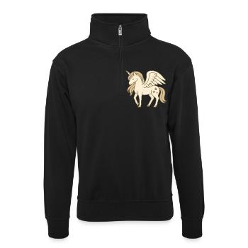 Niedliches geflügeltes Einhorn mit Sternen und Pastellmähne - Unisex Pullover mit Zip-Kragen - Schwarz - Vorne