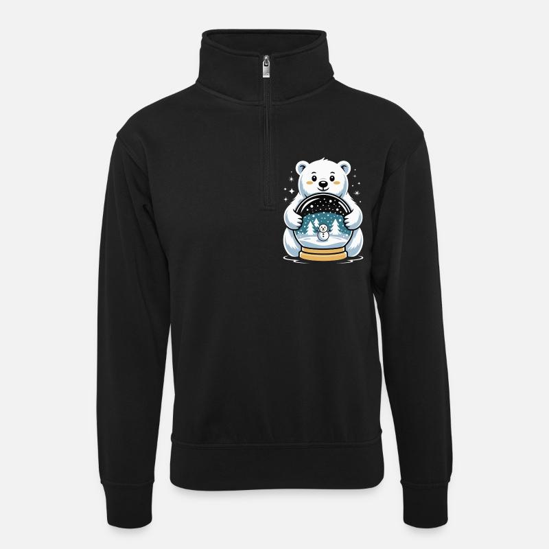 Polarbaer Schneekugel Impression - Unisex Pullover mit Zip-Kragen - Schwarz