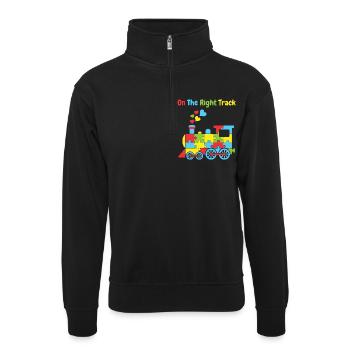 Auf dem richtigen Weg Autismus-Zug - Unisex Pullover mit Zip-Kragen - Schwarz - Vorne