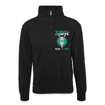Thérapie coûteuse, sans vent – motif moto - Sweat col montant zippé unisexe - noir - Devant