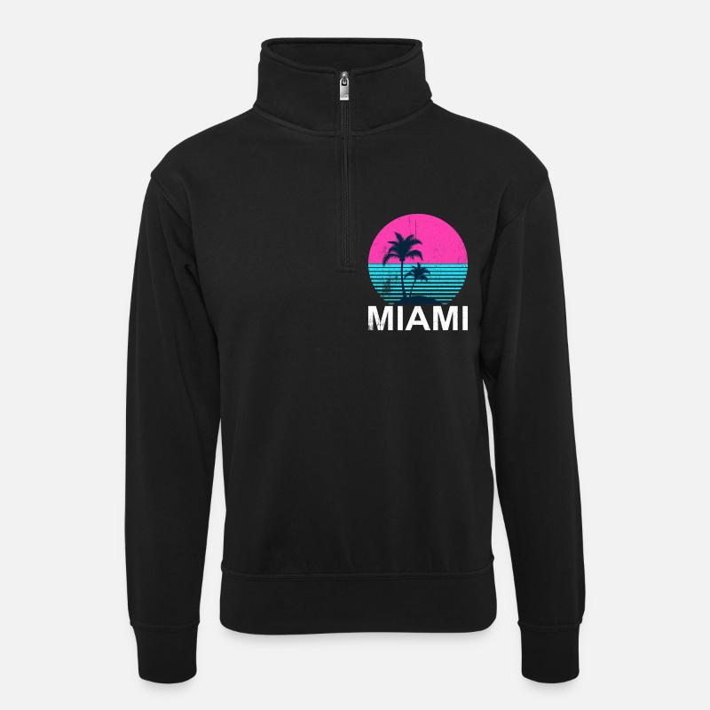 Miami Neon Palmen Sunset - Unisex Pullover mit Zip-Kragen - Schwarz