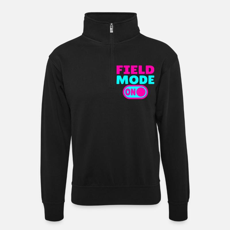 Field Mode ON – Leichtathletik - Unisex Pullover mit Zip-Kragen - Schwarz