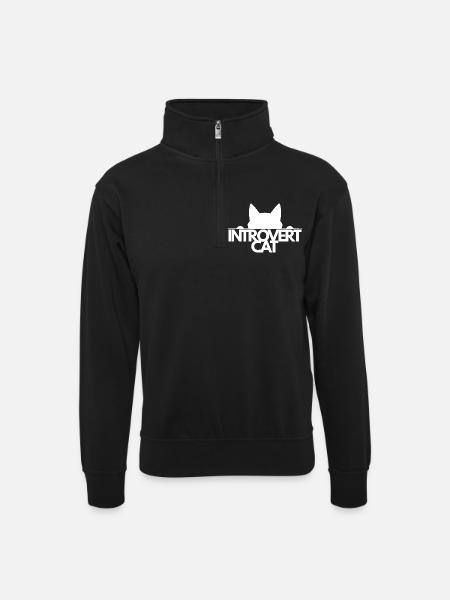 introvert Cat Silhouette - Unisex sweater with zip collar - black