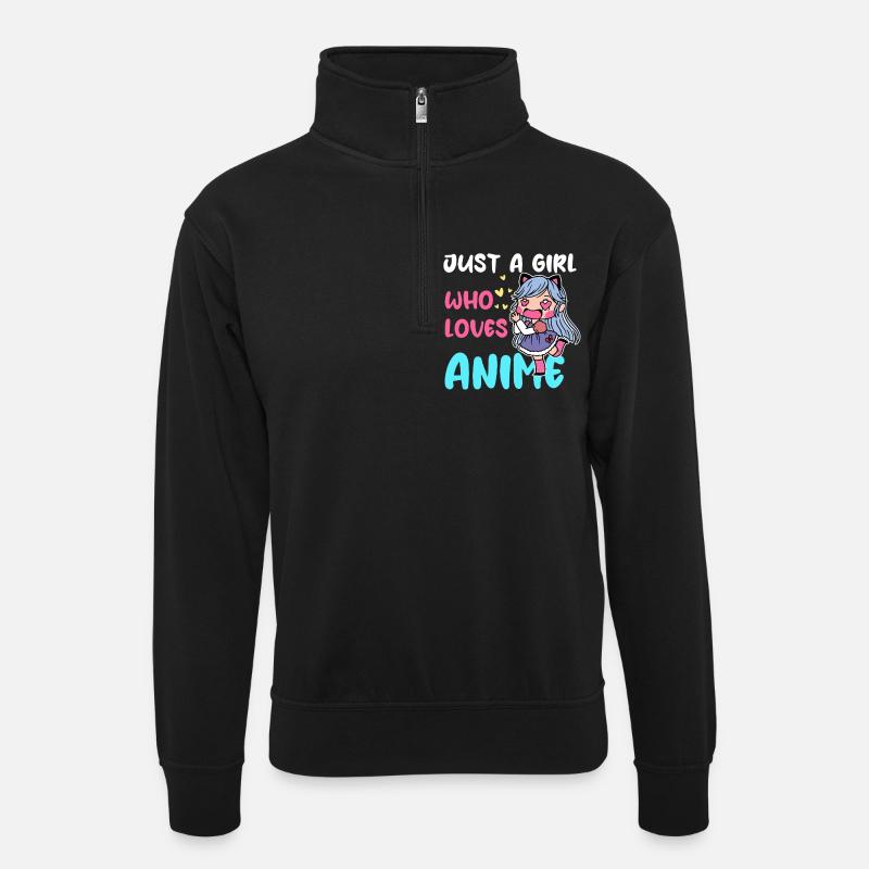 Mädchen liebt Anime Chibi - Unisex Pullover mit Zip-Kragen - Schwarz
