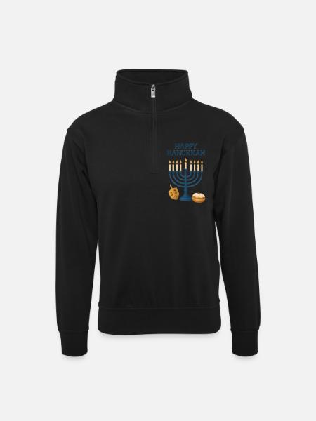 Happy Hanukkah Menorah Festive Light - Unisex sweater with zip collar - black