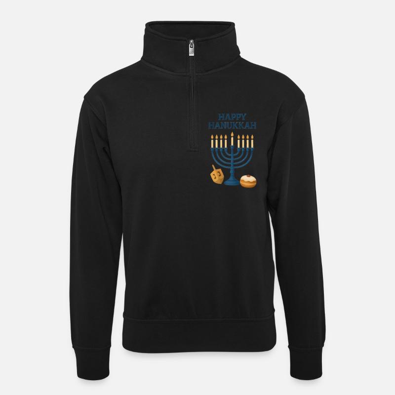 Happy Hanukkah Menora Festlicht - Unisex Pullover mit Zip-Kragen - Schwarz