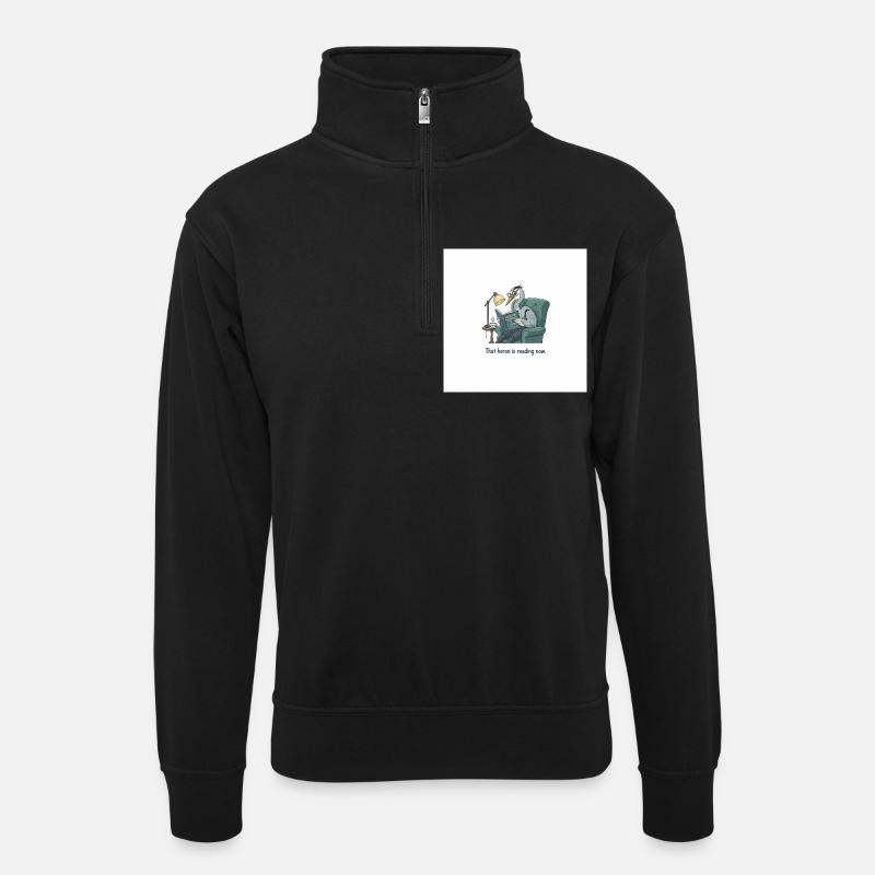 Quantenvogel-Lesen im Sessel - Unisex Pullover mit Zip-Kragen - Schwarz