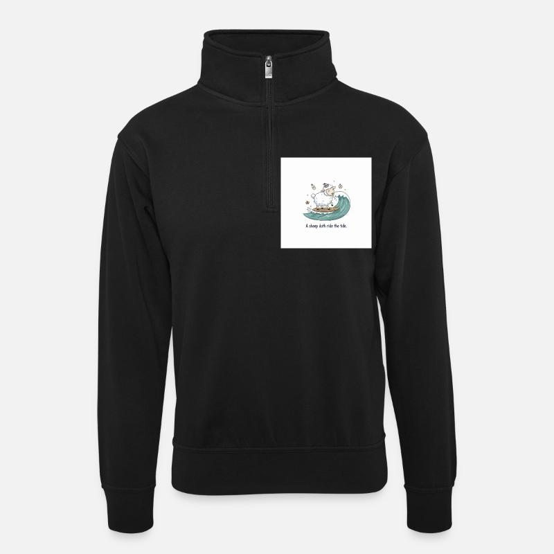 Surfende Schafe - Unisex Pullover mit Zip-Kragen - Schwarz