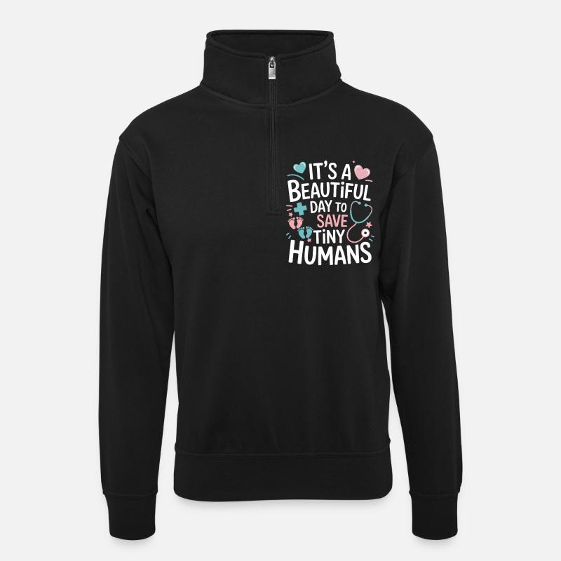 Kleine Helden retten heute - Unisex Pullover mit Zip-Kragen - Schwarz