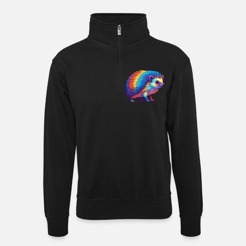 Buntes Igelregenbogen-Pop-Art-Aquarell - Unisex Pullover mit Zip-Kragen - Schwarz