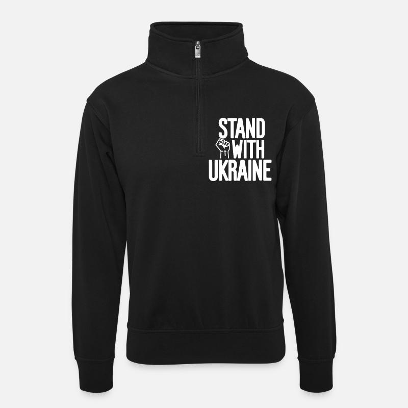 Stand With Ukraine Solidarity - Unisex sweater with zip collar - black