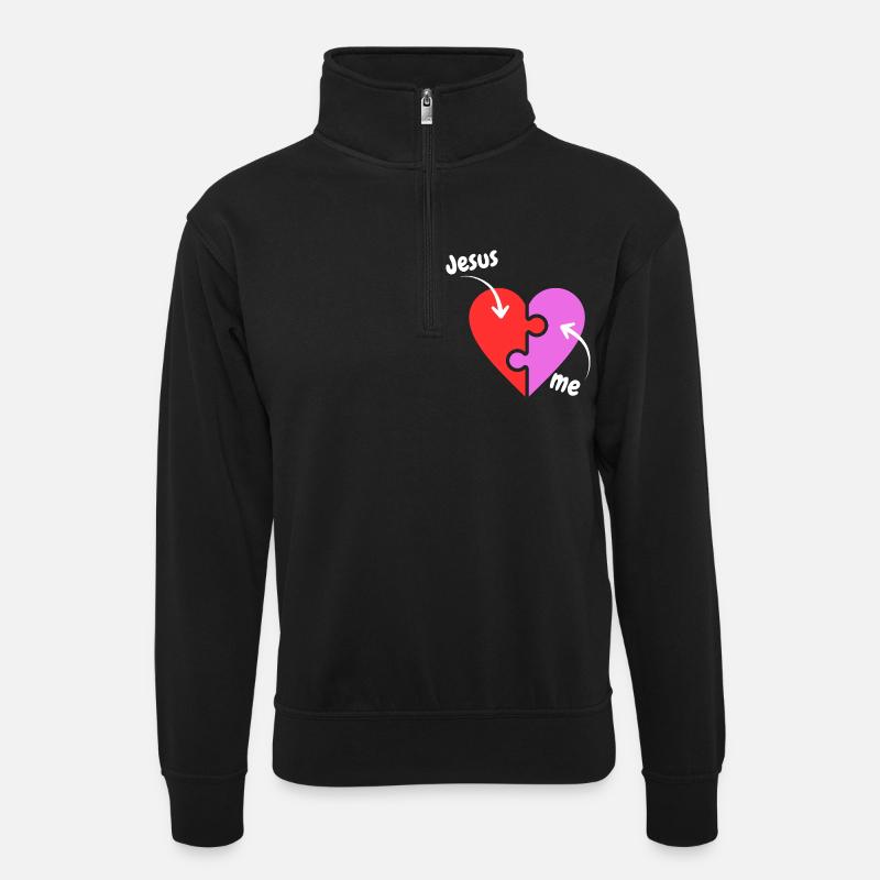 Jesus and me puzzle Heart - christlich - Unisex Pullover mit Zip-Kragen - Schwarz