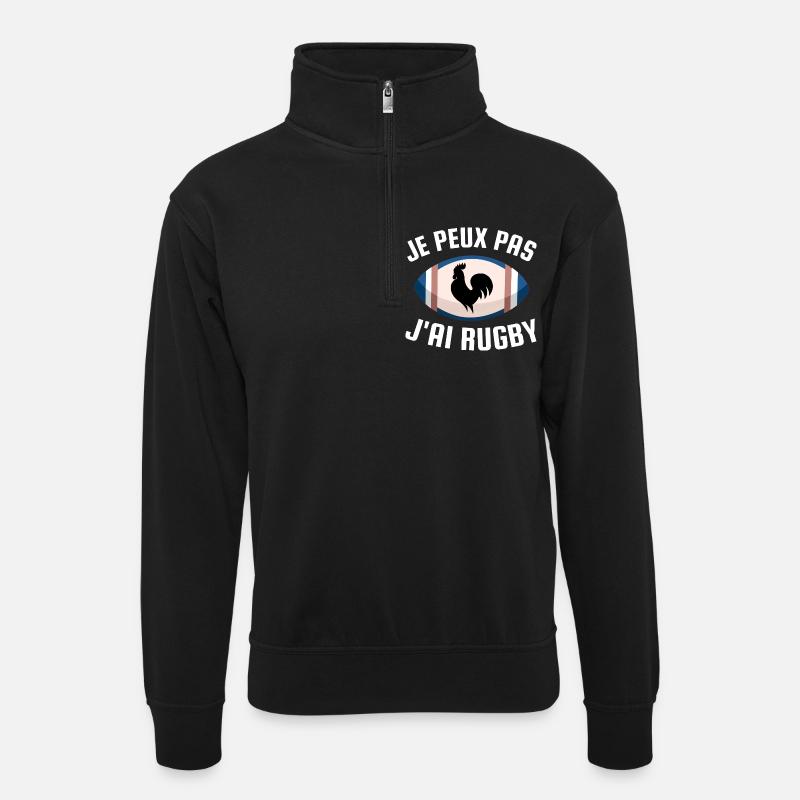 I can't I have rugby - Unisex sweater with zip collar - black