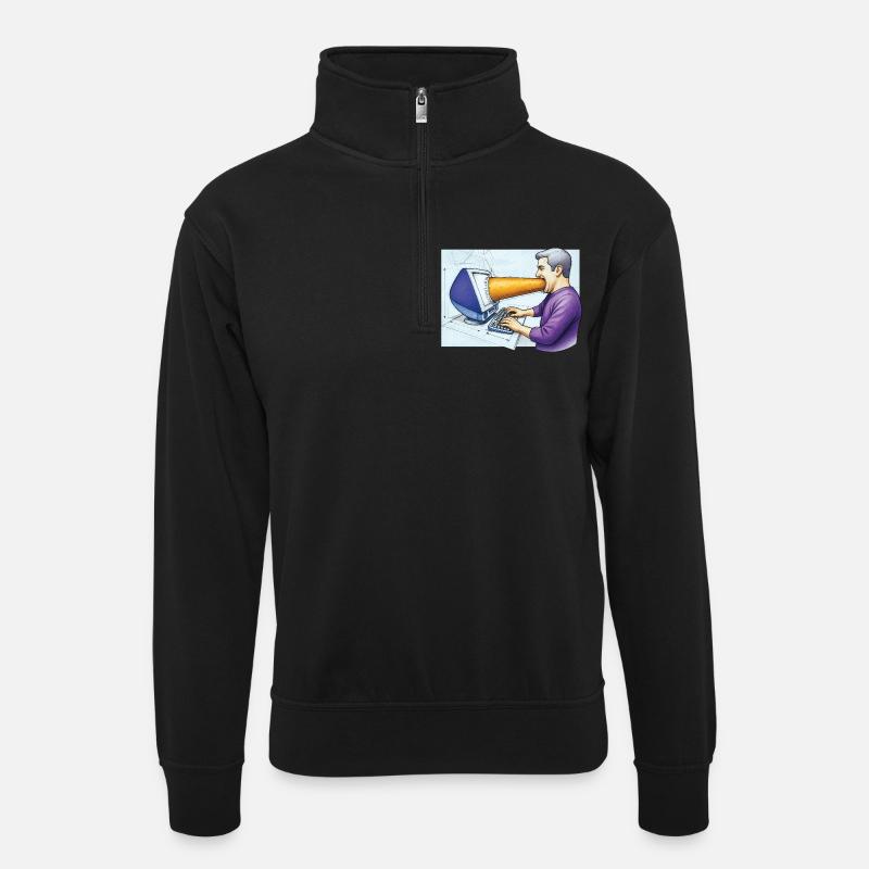 COMPUTER ADDICT MAN – Geek & Science-Fiction - Unisex Pullover mit Zip-Kragen - Schwarz