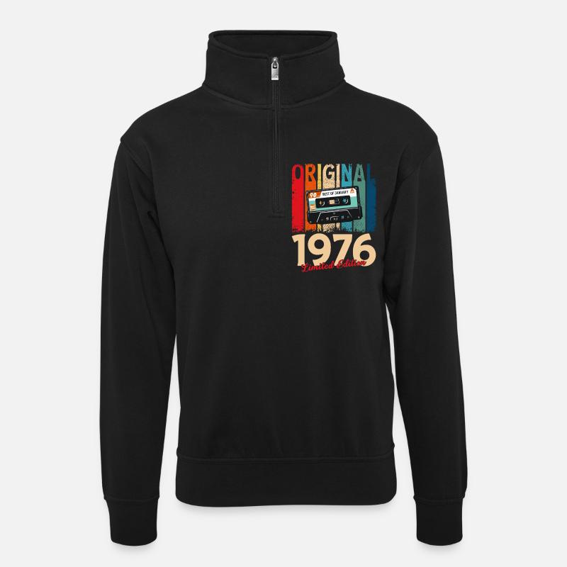 50th Birthday Cassette January 1976 - Unisex sweater with zip collar - black