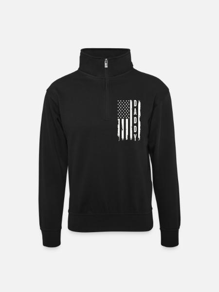 Daddy US Flag Patriotic Father America - Unisex sweater with zip collar - black