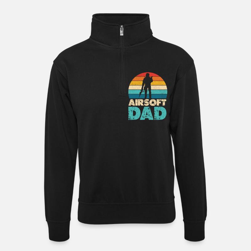Airsoft Dad Retro Sunset Silhouette - Unisex Pullover mit Zip-Kragen - Schwarz