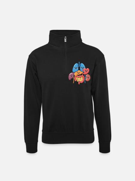 Funny Digestive Organs Cartoon - Unisex sweater with zip collar - black