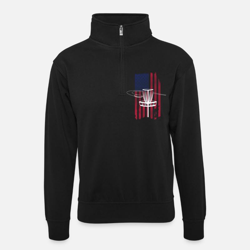 Disc Golf USA Flagge - Unisex Pullover mit Zip-Kragen - Schwarz