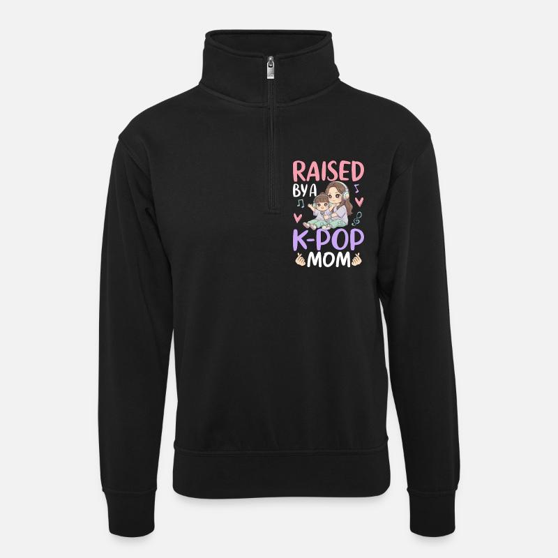 Raised By A K-Pop Mom - Unisex sweater with zip collar - black