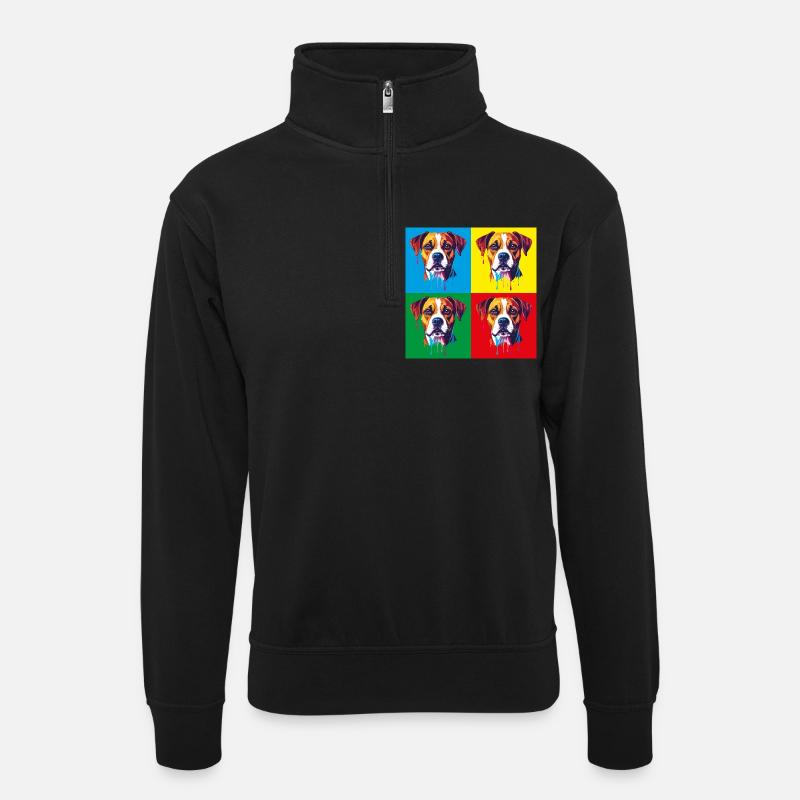 Pop-Art Hund Vierfarbig - Unisex Pullover mit Zip-Kragen - Schwarz