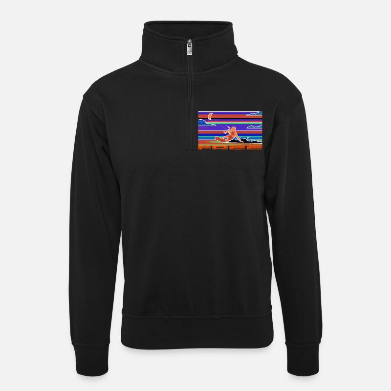Kitesurf - Unisex Pullover mit Zip-Kragen - Schwarz