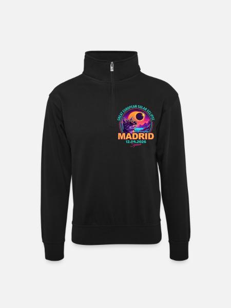 Solar Cat Madrid Eclipse 2026 - Unisex sweater with zip collar - black