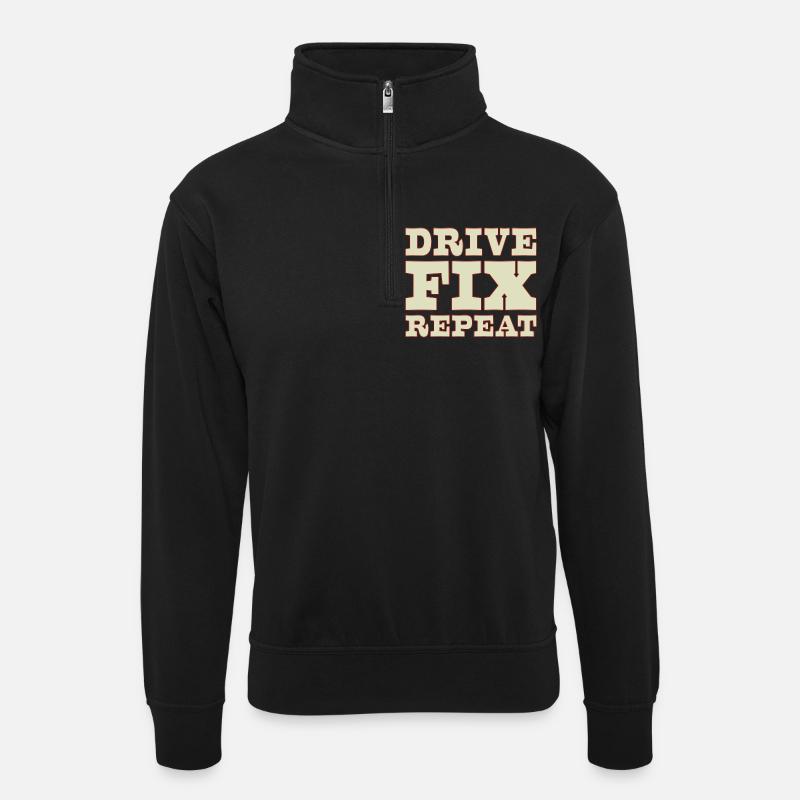 45b_solid_Drive_Fix_Repeat - Unisex sweater with zip collar - black