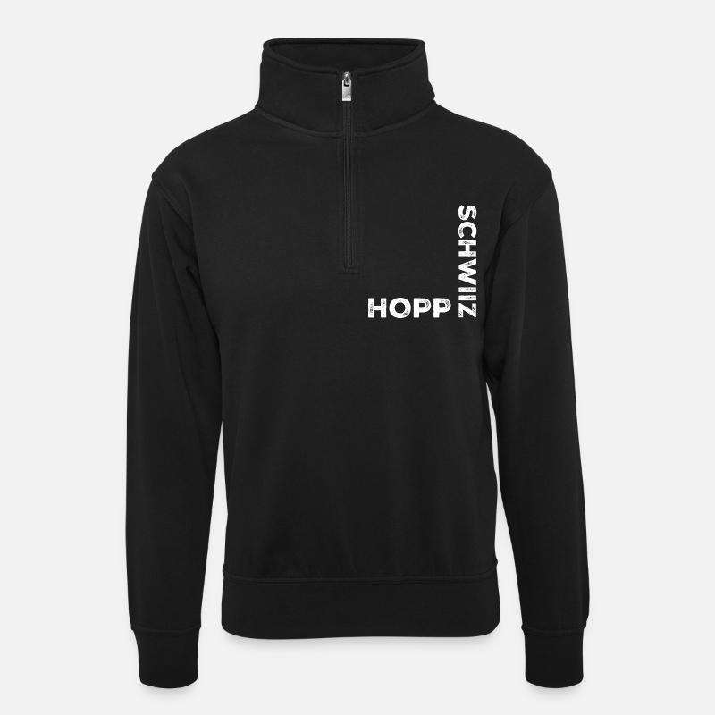 Hopp Schwiiz - Unisex Pullover mit Zip-Kragen - Schwarz