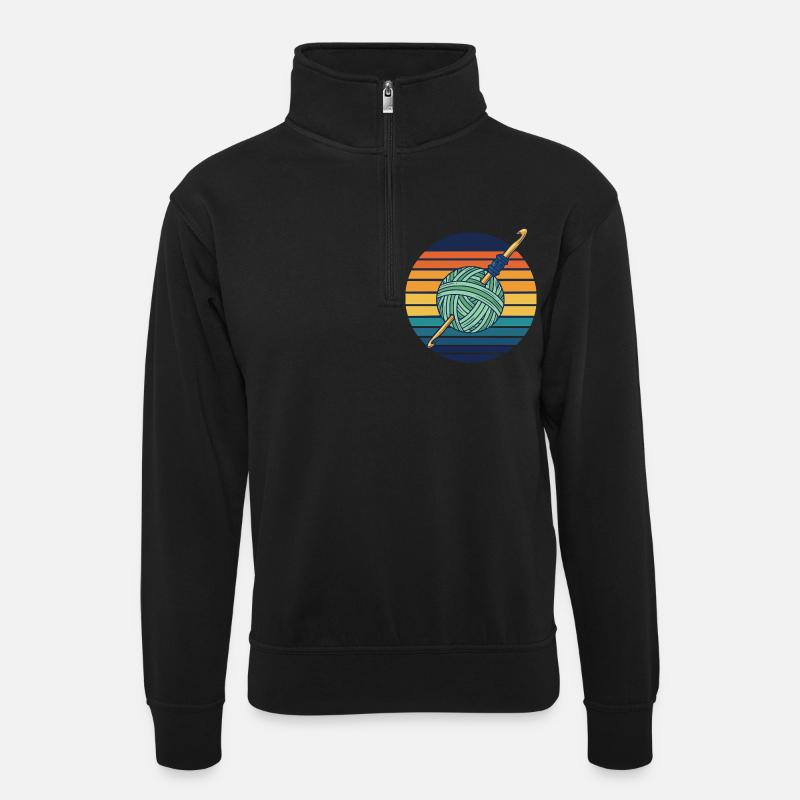 Lustige Häkelgarnliebhaber Häkelhaken Retro - Unisex Pullover mit Zip-Kragen - Schwarz