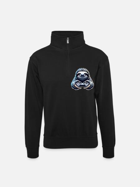 Gaming Faultier - Unisex Pullover mit Zip-Kragen - Schwarz
