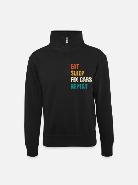 EAT SLEEP FIX CARS REPEAT - Unisex sweater with zip collar - black