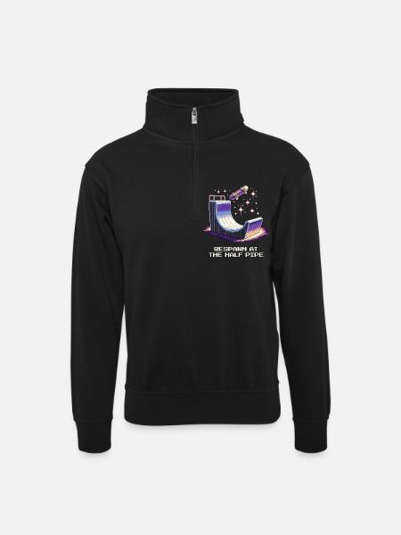 Respawn at the Halfpipe | Skateboard - Unisex sweater with zip collar - black
