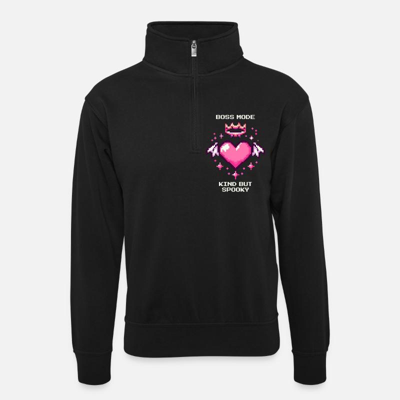 Sanft & Spooky | Soft Goth - Unisex Pullover mit Zip-Kragen - Schwarz