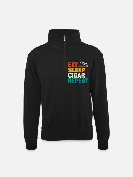 Eat Sleep Cigar Repeat Tee - Unisex Pullover mit Zip-Kragen - Schwarz