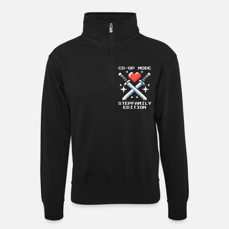 Co-Op-Modus: Stieffamilie-Edition | Patchwork - Unisex Pullover mit Zip-Kragen - Schwarz