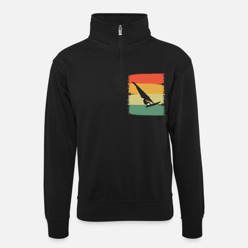 Windsurfer Silhouette - Unisex Pullover mit Zip-Kragen - Schwarz