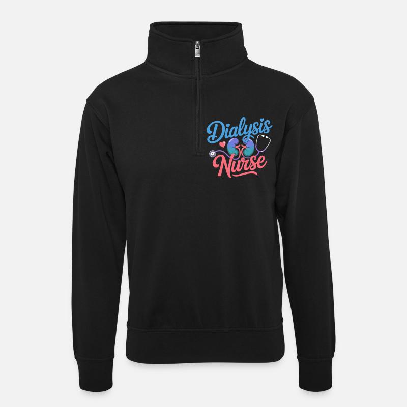 Dialyse Pflegekraft Design - Unisex Pullover mit Zip-Kragen - Schwarz