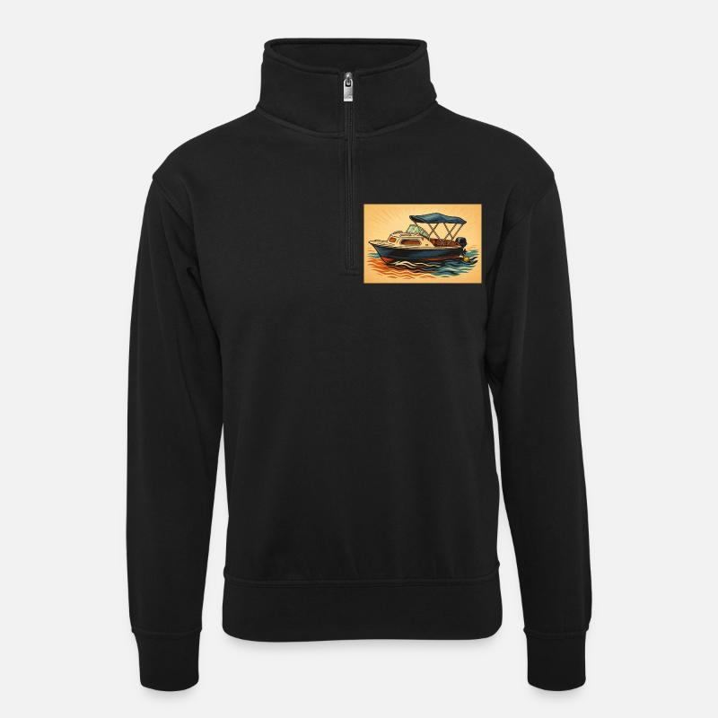 Motorboot Urlaubsfeeling - Unisex Pullover mit Zip-Kragen - Schwarz